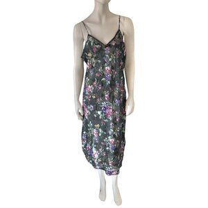 90's Forest Fairy Sheer Floral Maxi Slip Dress With Rosebud Accent At Neckline